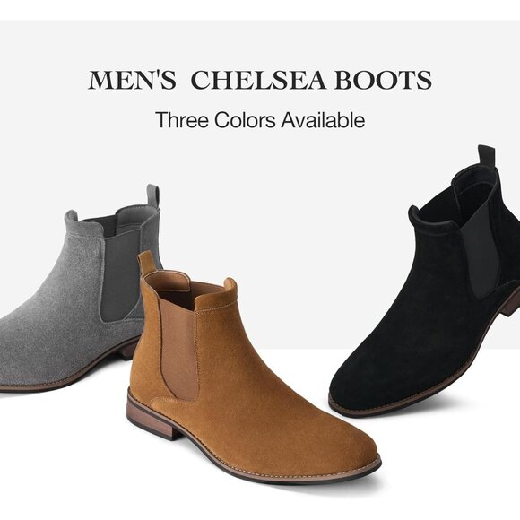 Elegant Men's Black Suede Chelsea Boots - Versatile Slip-On Ankle Style, Size 9 - Picture 6 of 8